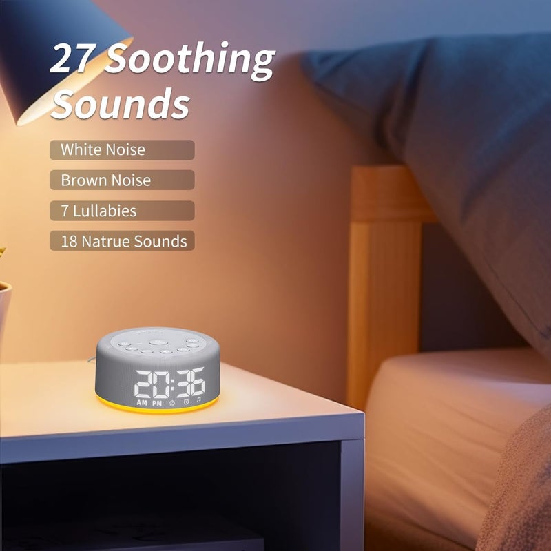 Hushing 【3 in 1】 Sound Machine Alarm Clock Night Light White Noise Machine with 30 Sleeping Sounds for Baby Kids Adults 32 Level Volume Auto Off Timer Memory Function Digital Clock with 30 Wake Up Sounds - Image 3